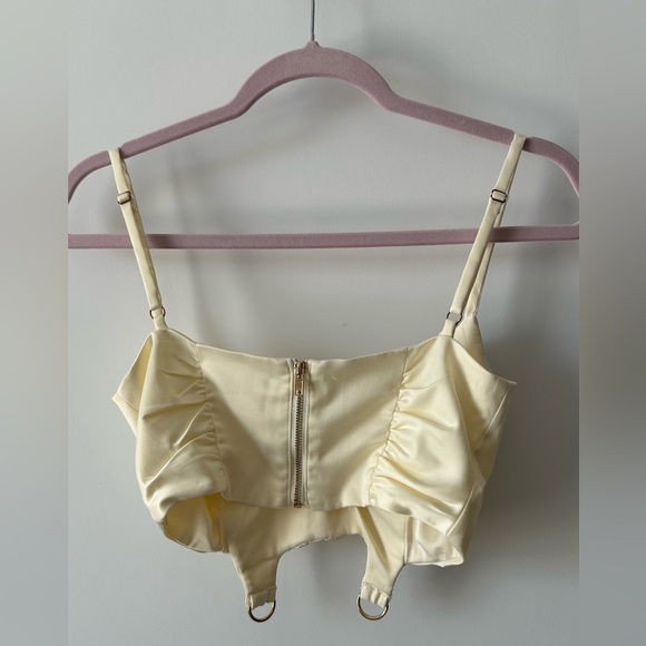 Oh Polly Cream Satin Corset Set, Top & Skirt, Lingerie Style US 2 - Picture 4 of 11